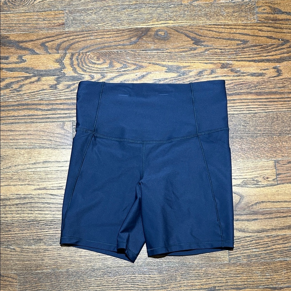Blue Bike Shorts with Stretchy Fit and Mid-Thigh Length
